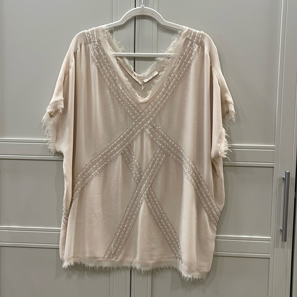 Stitch fix Ivory v neck blouse with beading size 16w